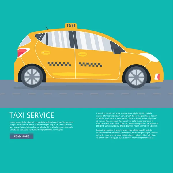 Affisch Med Maskin Gul Hytten Offentlig Taxi Servicekoncept Flat Vektorillustration — Stock vektor