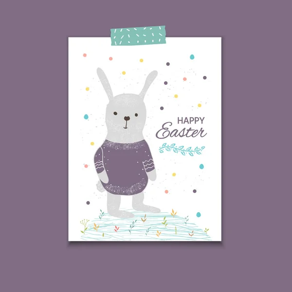 Fond de bannière de Pâques, modèle avec mignonne banny, lapin et t — Image vectorielle