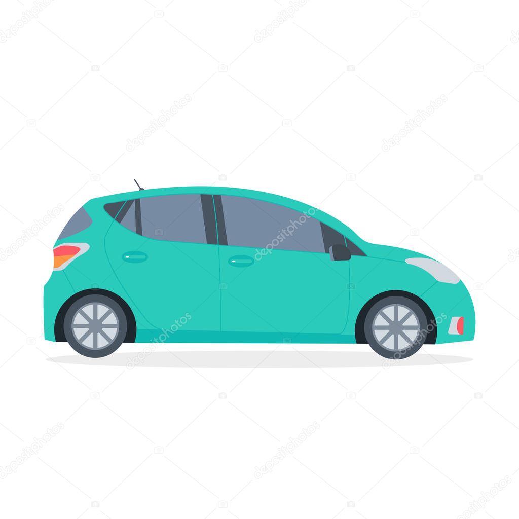 Green car icon isolated on white background. Taxi service, rent  concept. Flat vector illustration.