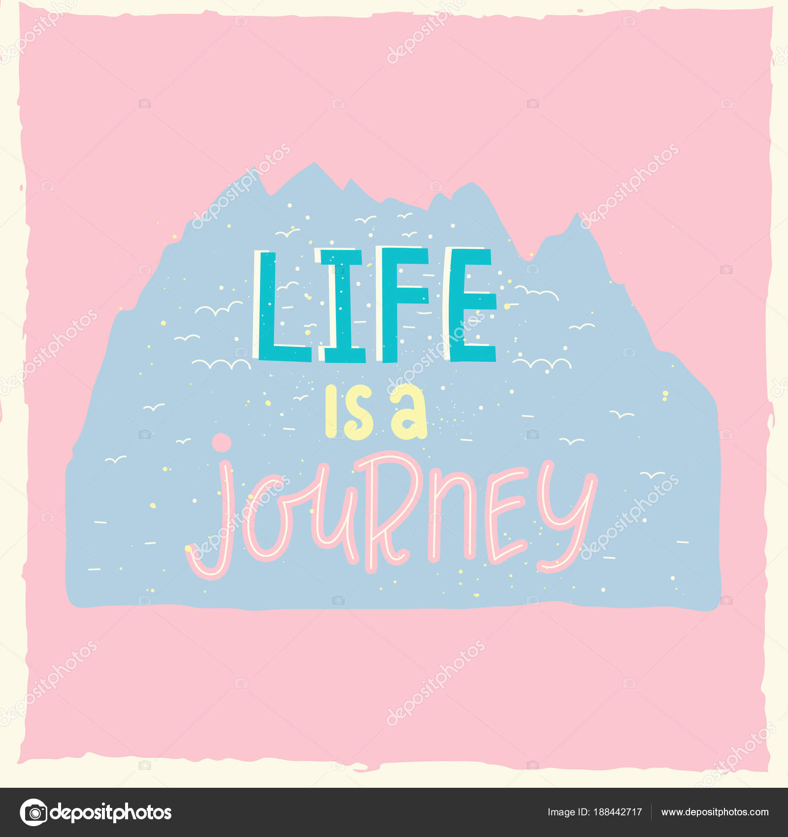 Life Journey Hand Drawn Lettering Quote Vector Illustration Mountains