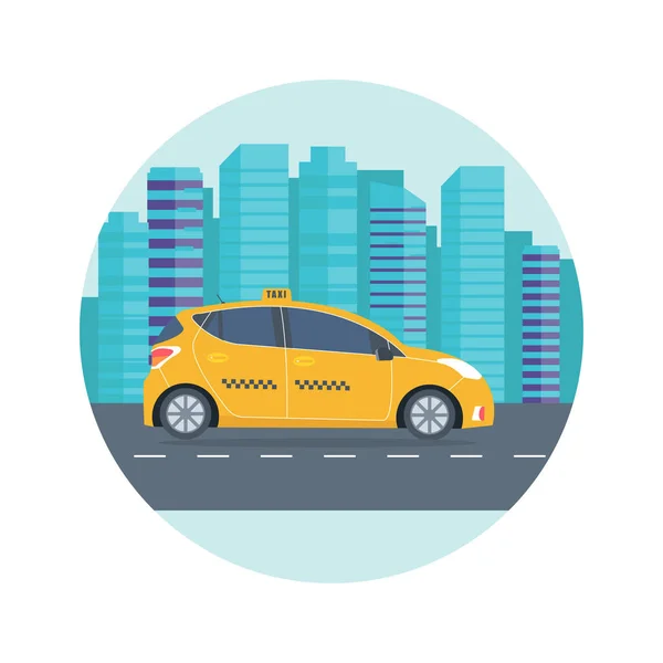 Poster Yellow Cab Machine City Public Taxi Service Concept Cityscape — Stock Vector