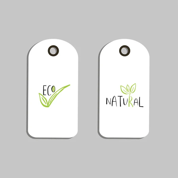 Set Vector Eco Badges Tags Bio Green Logos Vegan Signs — Stock Vector