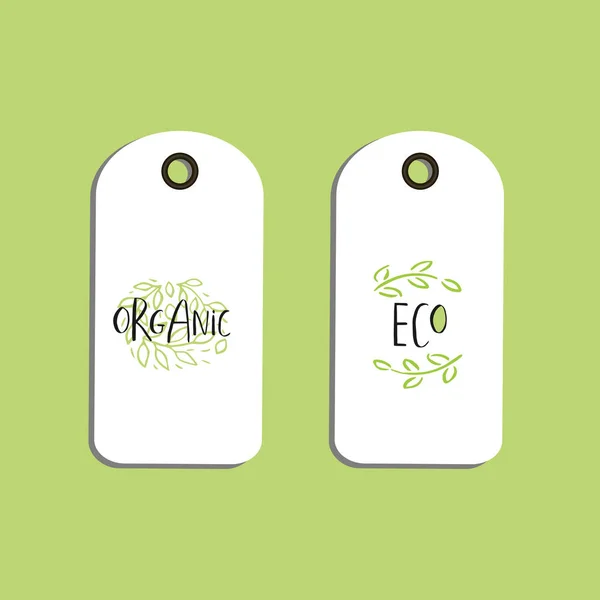 Set Von Vektor Umweltplaketten Oder Etiketten Bio Grüne Logos Vegane — Stockvektor