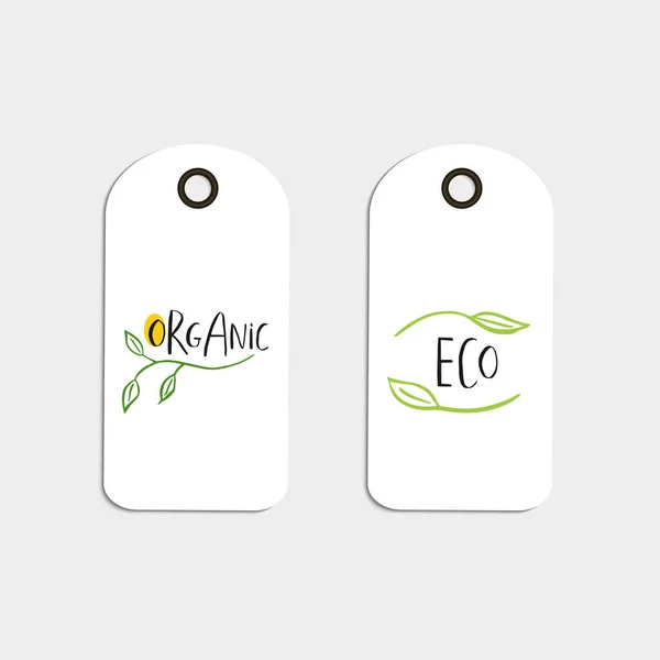 Set Vector Eco Badges Tags Bio Green Logos Vegan Signs — Stock Vector