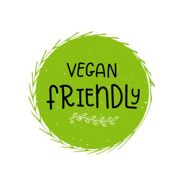 Vektör Eko, bio yeşil logo veya işareti. Vegan sağlıklı gıda rozet, kafeterya, restoranlar, ambalaj ürünleri için etiket. Elle çizilmiş yapraklar, dallar, yazı ile bitki elemanları. Organik tasarım şablonu