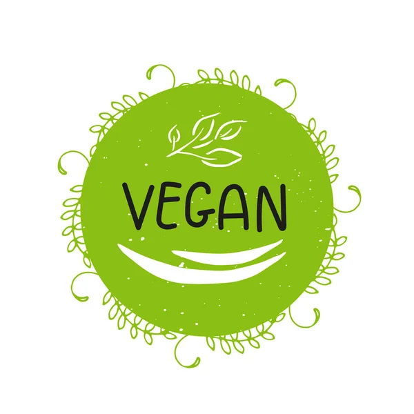 ベクトル グリーン バイオ ロゴや記号です 菜食健康食品バッジ カフェ レストラン 商品包装用のタグ 手描きの葉 レタリングと植物の要素 — ストックベクタ