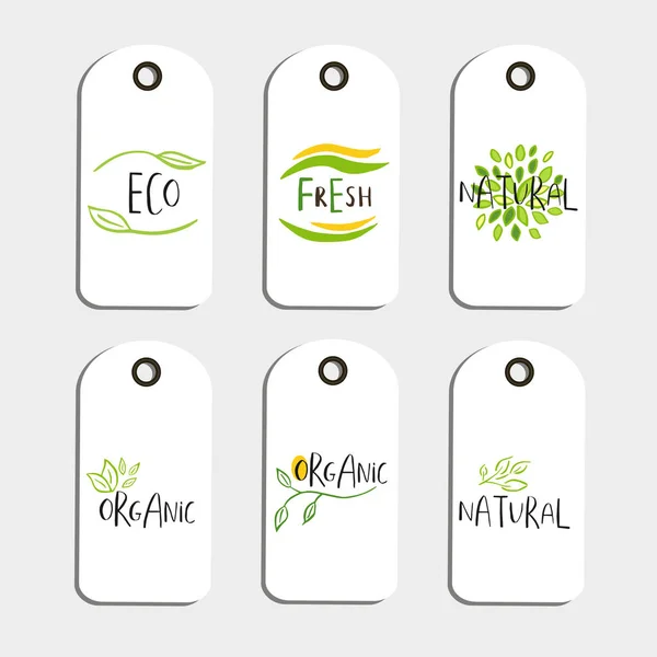 Set Von Vektor Umweltplaketten Oder Etiketten Bio Grüne Logos Vegane — Stockvektor