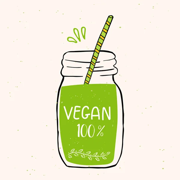 Vektör Eko rozet veya etiketi, bio yeşil logo. Kafe, Restoran, ambalaj ürünleri için vegan işareti. El smoothies, yapraklar, dallar, yazı ile bitki elemanları ile çizilmiş kavanoz. Organik tasarım şablonu.