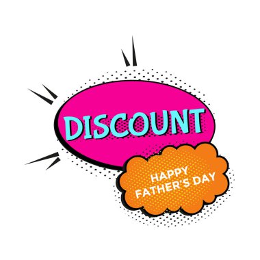 Mutlu Babalar Günü Satılık. Vektör çizim komik metin konuşma promosyon, afiş, el ilanı, indirim kartı, fiyat etiket, blog, pazarlama, sosyal medya, özel teklif afiş için. Promo kabarcıklar ifade.