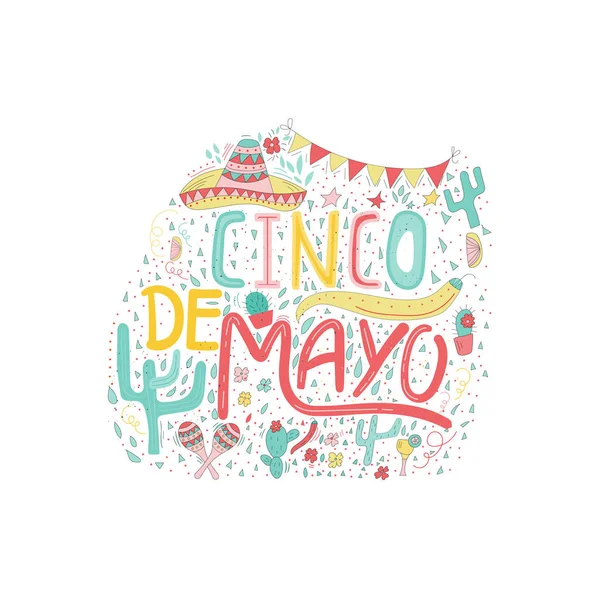 Bannière Carte Pour Célébration Cinco Mayo Affiche Vacances Avec Calligraphie — Image vectorielle