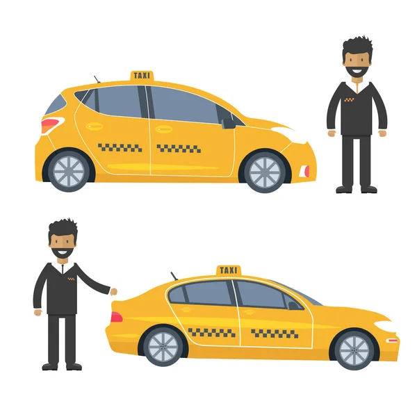 Stroj Žluté Taxi Řidičem Veřejné Taxi Služby Koncept Plochá Vektorové — Stockový vektor