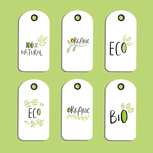 Set Vector Eco Badge Tag Bio Green Logo Vegan Sign — Stock Vector