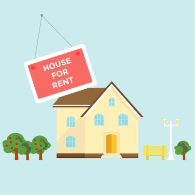 House, ağaçlar ve house Kiralık yazı için banner