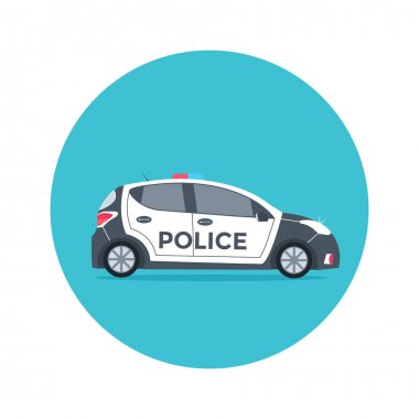 Polis arabasında ışık, siren yanıp sönen mavi daire yan görünüm.