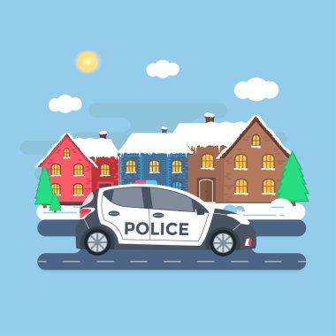 Polis devriye arabası şehir arka plan üzerinde