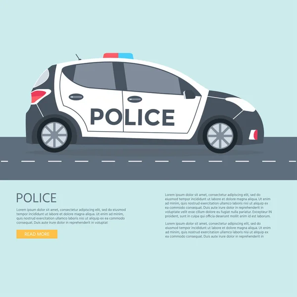 Police Patrol Road Police Car Vehicle Rooftop Flashing Lights Flat — Stock Vector