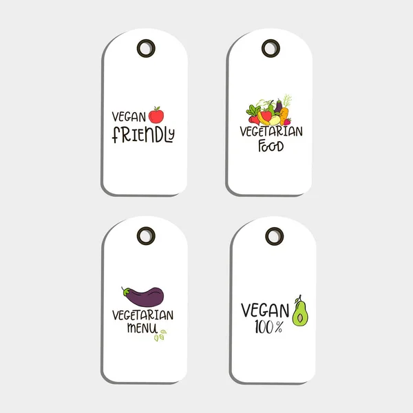 Set Badge Tag Vector Eco Logo Bio Verde Cartello Vegano — Vettoriale Stock