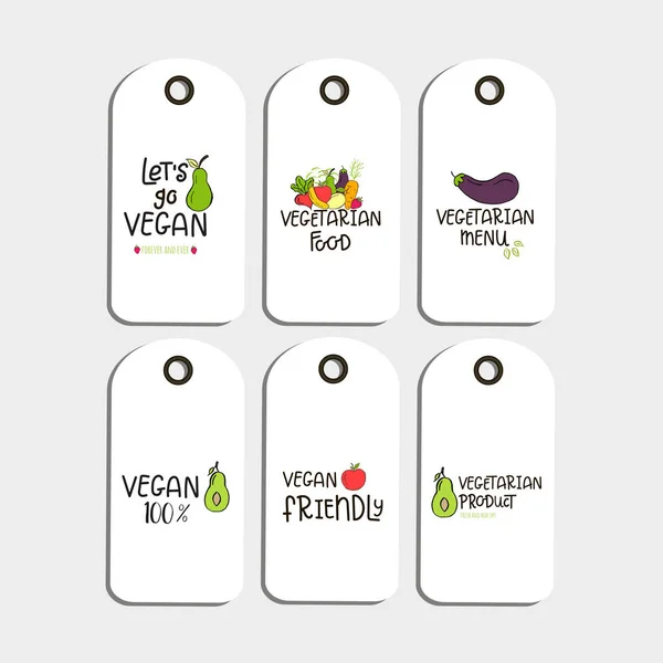 Set Badge Tag Vector Eco Logo Bio Verde Cartello Vegano — Vettoriale Stock