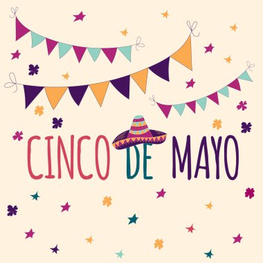Başlık sayfası veya kart Cinco de Mayo kutlaması için. Tatil afişi. Vektör çizim 