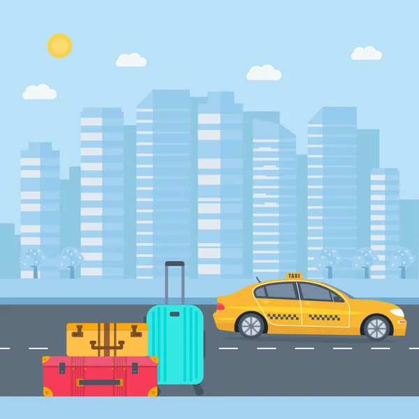 Bagaj Şehir Ile Makine Sarı Taksi Genel Taksi Hizmeti Kavramı — Stok Vektör