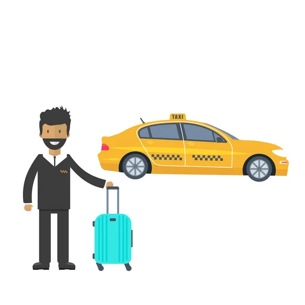 Machine Yellow Cab Driver Baggage City Public Taxi Service Concept — Stock Vector