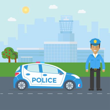 Polis devriye arabası olan yakınındaki yolda 