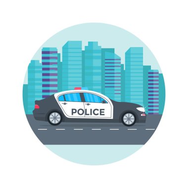 Polis devriye modern binalar zemin üzerine yolda