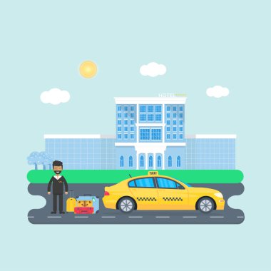 Makine sarı taksi sürücüsü, Bagaj ve otel City, genel taksi hizmet anlayışı ile