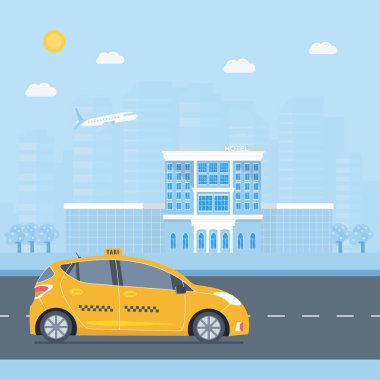Makine sarı taksi ve otel, genel taksi hizmeti kavramı