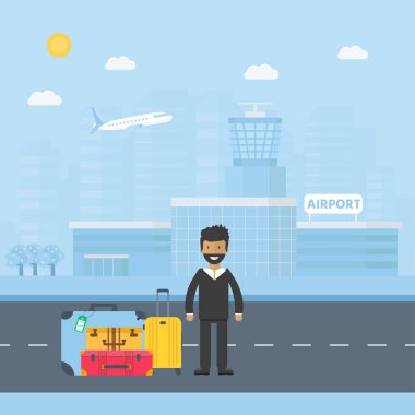 Havaalanı terminali, karakter ve Bagaj ile banner