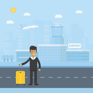 Havaalanı terminali, karakter ve Bagaj ile banner