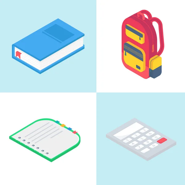 Conjunto Materiais Escolares Com Livro Mochila Notebook Calculadora — Vetor de Stock