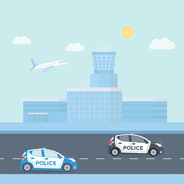 Patrulhas Policiais Estrada Cidade Prédios Modernos Fundo —  Vetores de Stock