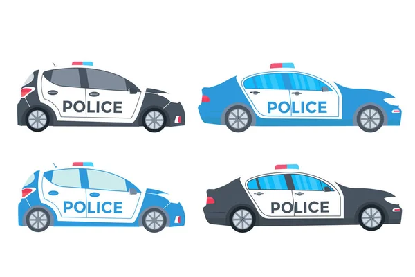 Reihe Von Polizeipatrouillen Auf Weißem Hintergrund — Stockvektor