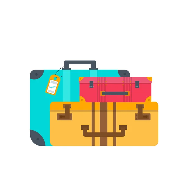 Different Types Colorful Baggage Isolated White Background — Stock Vector