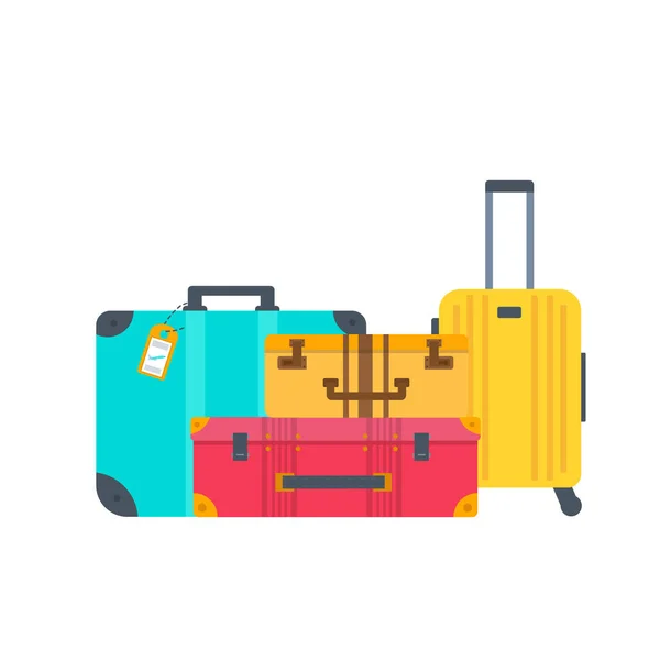 Different Types Colorful Baggage Isolated White Background — Stock Vector