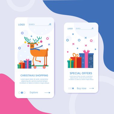 Cep telefonu ile çevrimiçi alışveriş için şablon. Mutlu Yıllar a