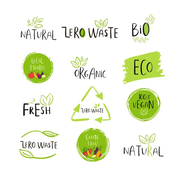 Handgezeichnetes Null-Abfall-Logo oder -Schild. Umweltplakette, Etikett zum Einkaufen, — Stockvektor