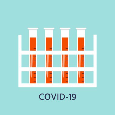 Coronavirus önleme ikonu kan testi tüpü. Küresel salgın ya da salgın. Covid-19, zatürree hastalığı. Vektör