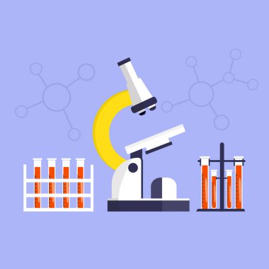 Tıbbi araştırma konsepti, mikro polis ve kan testi, bilim adamı araştırması. Küresel salgın ya da salgın. Covid-19, koronavirüs hastalığı. Virüs testi. Vektör