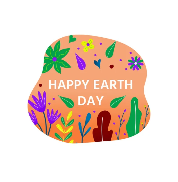 Happy Earth Day Postkarte Mit Grünem Blatt Blumen Blumen Umweltfreundliches — Stockvektor