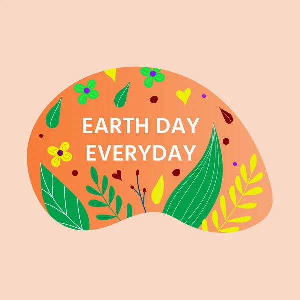 Happy Earth Day Postkarte Mit Grünem Blatt Blumen Blumen Umweltfreundliches — Stockvektor