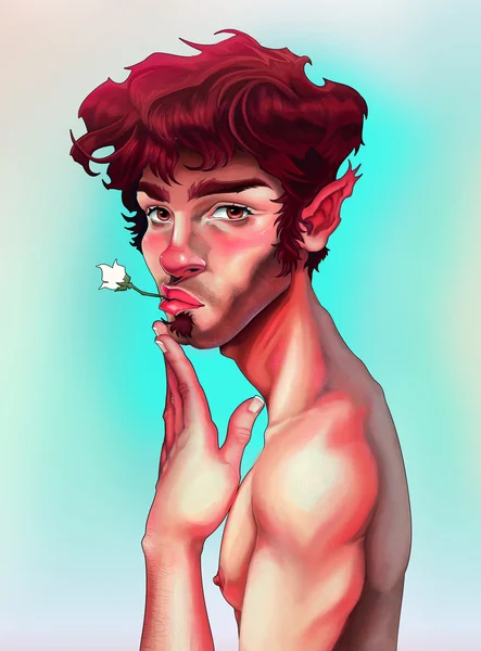 Faun portrait, raster digital illustration. — Stock Photo, Image