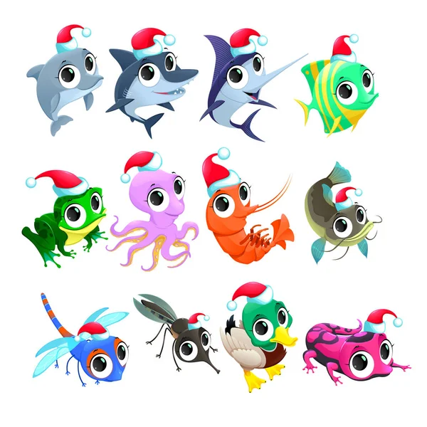 Animales divertidos de Navidad — Vector de stock