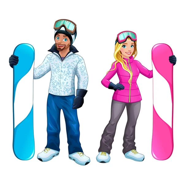 Snowboarders jongen en meisje — Stockvector