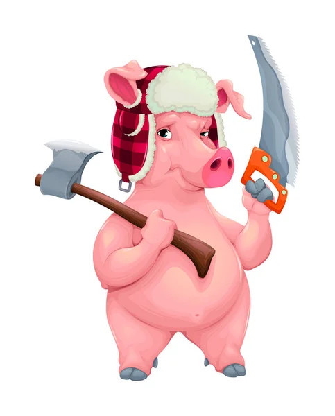 Woodworker pig with tools — Stock Vector