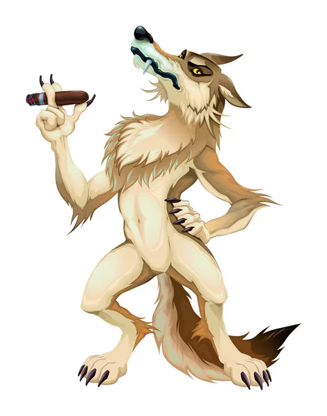 Gros méchant loup avec cigare — Image vectorielle