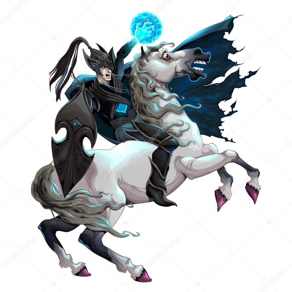 Dark Elf with armor riding horse