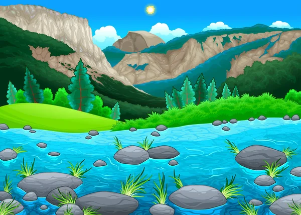 Paysage de montagne avec lac — Image vectorielle