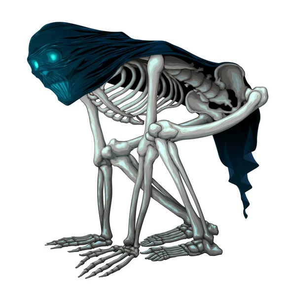 Squelette monstre avec voile sur le crâne — Image vectorielle